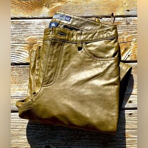 GAP Sz 4 Bootcut Olive Green Vintage Leather Pants Fully Lined 5 Pockets Zip Fly